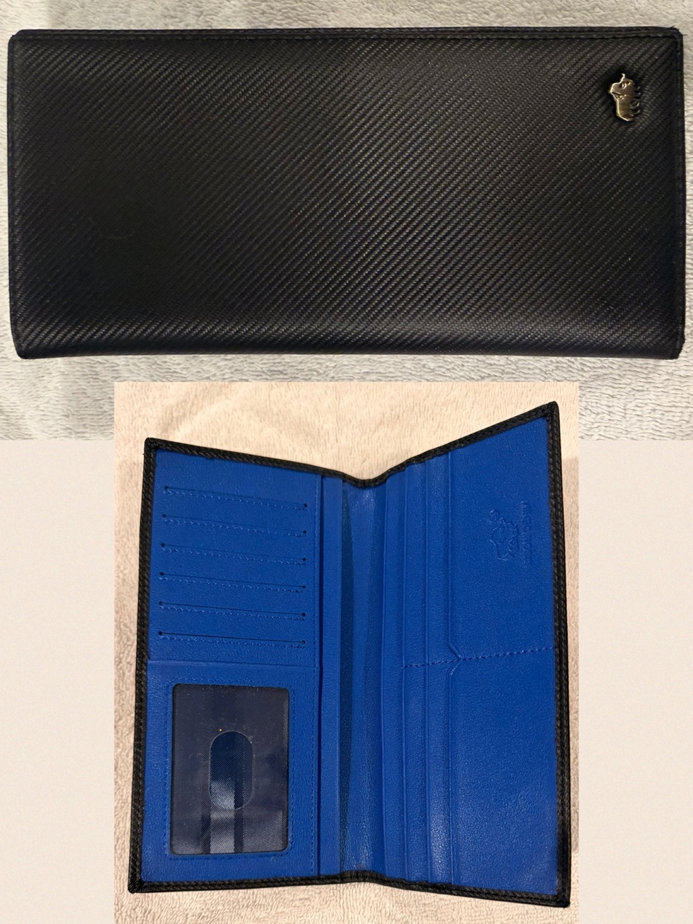Original Penguin Black Blue Long Bifold Wallet ID Window